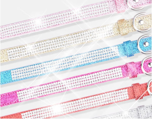 Adjustable Dazzling Sparkling Leather Bling Dog Collar, Crystal Diamond Dog Collar for Small Dogs, Rhinestone Cat