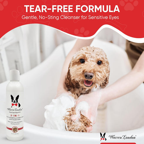 2-in-1 8 oz Warren London Puppy Shampoo & Conditioner | Tearless Baby-Powder Scent | Moisturizing Aloe & Shea Butter