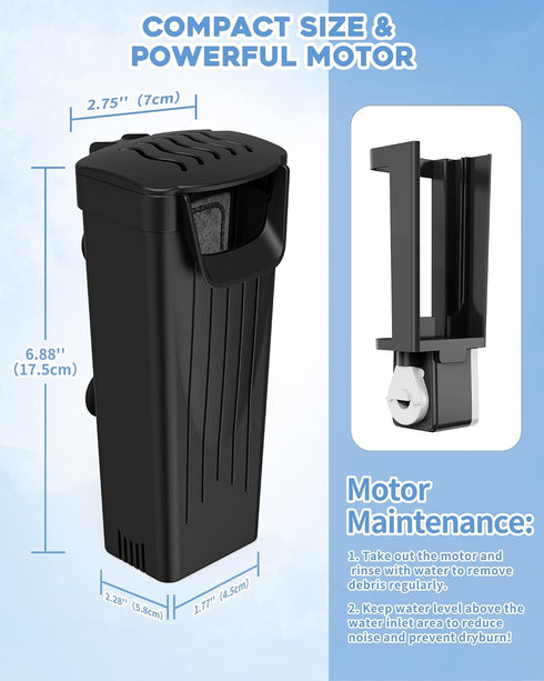 Fish Tank Filter (3.5W), Low-Water Turtle Tank Filter for Small Fish Tanks up to 15 Gallons, 2 Cartridges