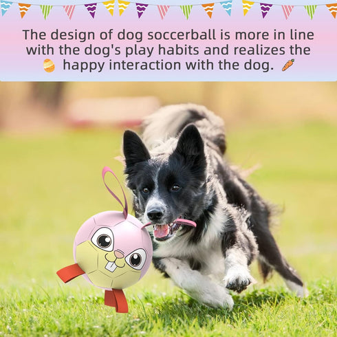 Rabbit Dog Toys Soccer Ball with Straps - Interactive Dog Balls for Medium Small Dogs