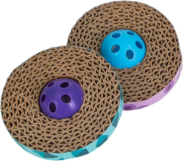 Catstages Spin & Scratch 2-in-1 Corrugated Cat Scratcher Toys with Bells, 2-Pack,
