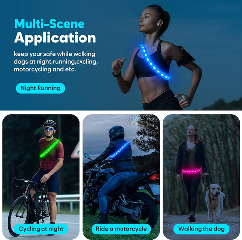 LED Running Belt, Reflective Light Up Waistband for Night Activities, Glowing LED Waist Light for Running