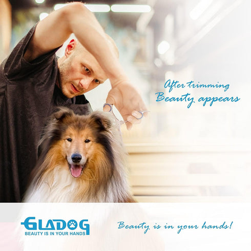 GLADOG 5 in 1 Professional Dog Grooming Scissors Set with Safety Round Tips, Heavy-duty Shears for Cats
