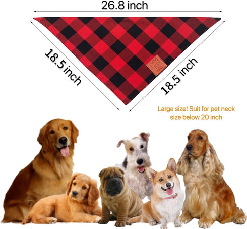Buffalo Plaid Dog Bandanas 1 Pack, Red Flannel Triangle Bibs Scarfs for Small Medium Large Dogs and Cats, Washable