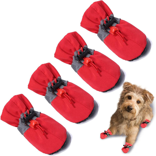 Dog Shoes & Paw Protector, Anti-Slip Sole Summer Dog Booties with Reflective Straps, 4PCS Red for Small Medium Dogs