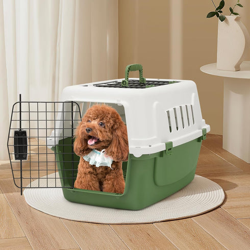 MoNiBloom 22-Inch Dog Crate, Hard-Sided Cat Carrier for Small Dogs and Cats, Green Travel Carrier