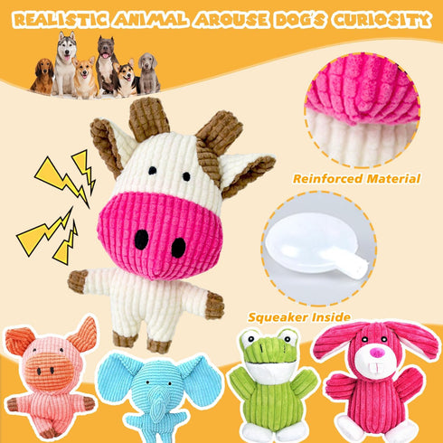 5 Pack MRSOHRET Squeaky Dog Toys, Tough Stuffed Plush Puppy Tough Chew Toys, Durable Plush Animal Dog Toy for Large