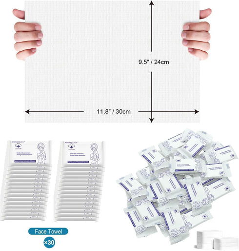 ReverseClock 30 11.8 9.5 inches Pcs Disposable Washcloths for Travel Compressed Towels Cotton Thick Portable Reusable