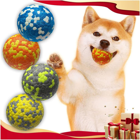 Indestructible Dog Balls, Durable Bouncy Tennis Balls for Aggressive Chewers, Interactive Fetch Game Toys (4 Balls)