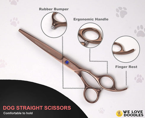 4 Set Dog Grooming Scissors Kit - Best Tools for Goldendoodles & Poodles - Straight, Curved & Thinning Shears