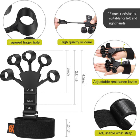 Grip Strength Trainer Kit (5 Pack) with Finger Exerciser, Hand Grip Strengthener, Stress Relief Ball, Silicone