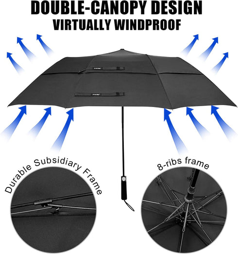 G4Free 62 Inch Portable Golf Umbrella, Large Oversize Double Canopy, Vented Windproof Waterproof Automatic Open Stick
