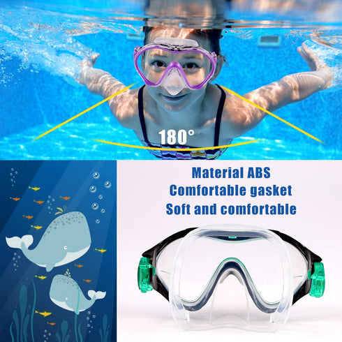 Kids Swim Mask - Snorkel Mask Diving Goggles with Nose Cover, Anti-Fog Lens, 180° View Angle for Youth