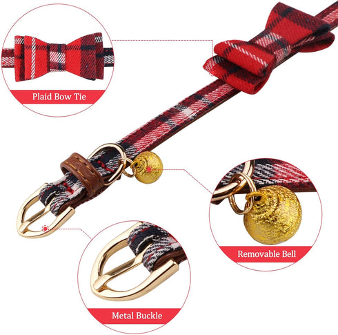 3 PCS Puppy Collar and Leash Set, Dog Collars for Small Dogs with Bow Tie, Bell, and Bandana Leather Collar for Puppies