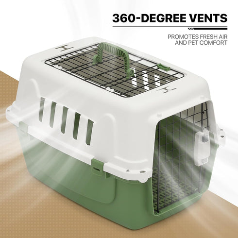 MoNiBloom 22-Inch Dog Crate, Hard-Sided Cat Carrier for Small Dogs and Cats, Green Travel Carrier