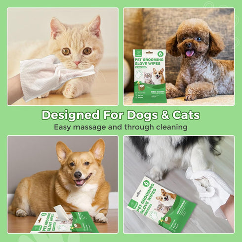 Extra Thick Pet Bathing Wipes for Dogs & Cats, Cleaning & Deodorizing Grooming Gloves, 2 Pack, 12 PCS