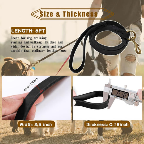Leather Dog Leash 6ft x 3/4 inch - Strong Heavy Duty Genuine Leather Braided Training Leash for Dogs