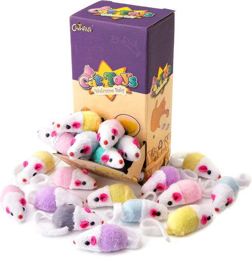 CHIWAVA 36 Pack 1.8 Inch Small Interactive Cat Toys - Mice with Catnip Rattle Sound for Indoor Cats