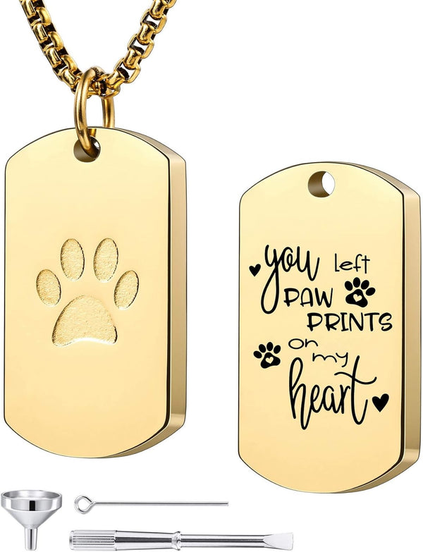 MeMeDIY Personalized Paw Print Dog Tag Pendant - Engraving Photo/Name/Text Necklace for Pet Memorial Jewelry