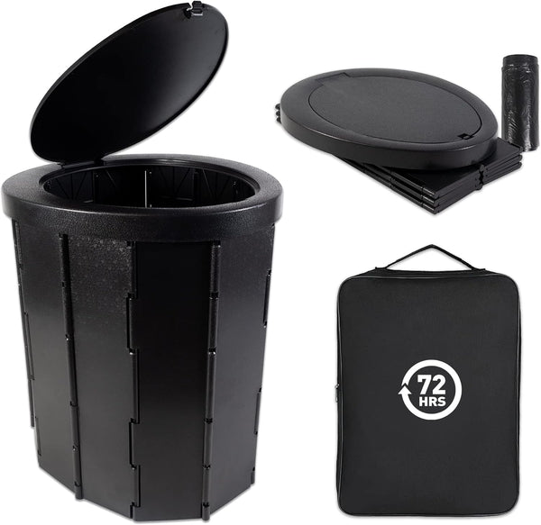72 HRS Portable Collapsible Camp Toilet - Extra Large, Lightweight & Sturdy (With 12