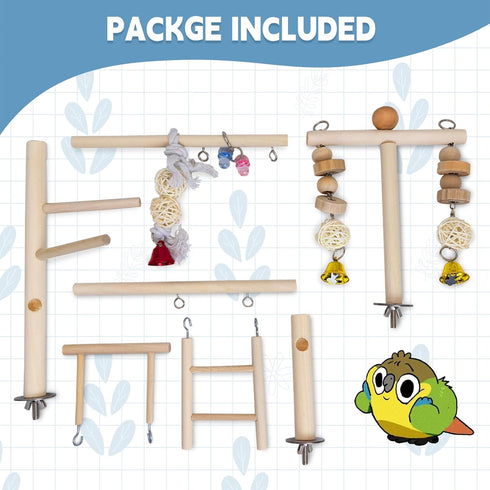 PINVNBY Bird Playground Parrot Play Gym with Wooden Perches, Ladders, and Swing Toy for Small Birds