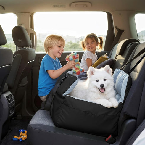 Dog Car Seat for Small Dogs: Puppy Car Seats Bed Waterproof with Safety Leash - Pet Carseat Doggy Carrier with Storage