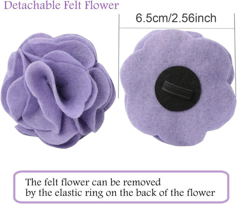 ARING PET Velvet Dog Collar, Purple Dog Collars with Detachable Felt Flower, Adjustable Soft Comfortable Dogs Collar Flower with Metal Buckle for Small Medium Large Dogs