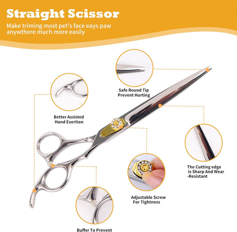 7 Inch 6-in-1 Set, Professional Dog Grooming Scissors Kit, Grooming Scissors for Dogs, Pet Grooming Shears Straight