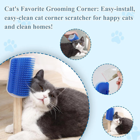 4 Pcs Cat Grooming Kit: Self-Cleaning Slicker Brush, Deshedding Glove & Corner Massagers for Shedding