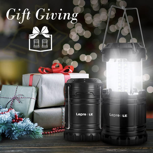 Lepro LED Camping Lanterns, Battery Powered, Collapsible, IPX4 Water Resistant Portable Lights for Emergencies