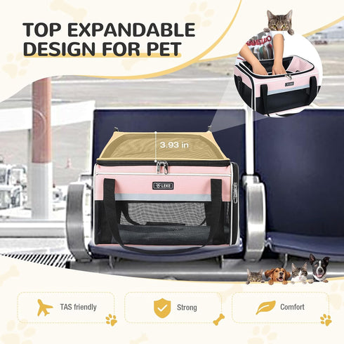 17x11x9.5 Inch 12lbs Lekereise Top-Expandable Pet Carrier Alaska Hawaiian Airline Approved Soft Sided Underseat