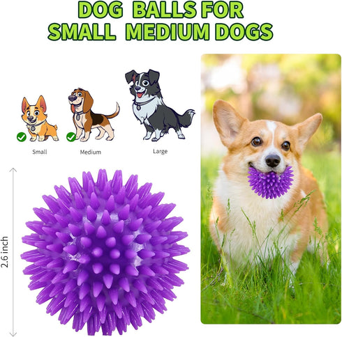 2.5" Squeaky Dog Balls for Small Medium Dogs, 6 Pack Chew Toys with Spike for Teeth Cleaning (green)