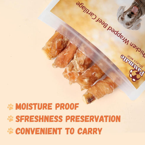 Natural Dog Treats, Chicken Wrapped Beef Cartilage, Long-Lasting High Protein Training Treats, 12-13 Counts