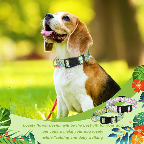 4 Pack Dog Collar Floral Breakaway, Adjustable Spring and Summer Pet Collars for Dog Puppy Decoration (Medium)