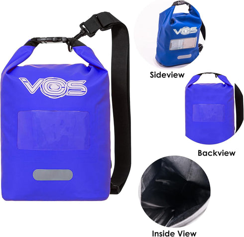 VOS Waterproof Premium Dry Bag, 5L All-Purpose Bag with Zip Pocket for Hiking, Camping, and Winter Sports (Blue)