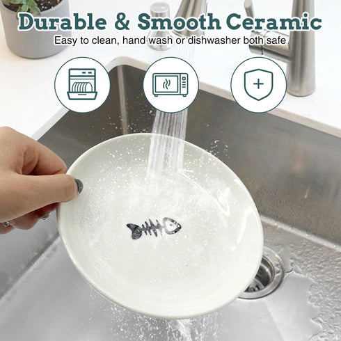 BNOSDM 4 Pcs Cat Food Bowls, Shallow Ceramic Dishes with Non-Slip Silicone Bottom for Indoor Kittens