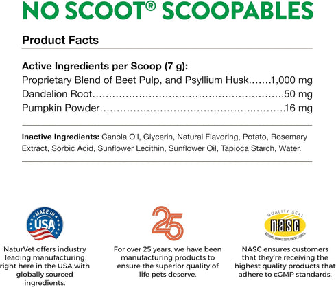 NaturVet Scoopables No Scoot for Dogs, Anal Gland Support Chewable Supplement, 11oz Bag