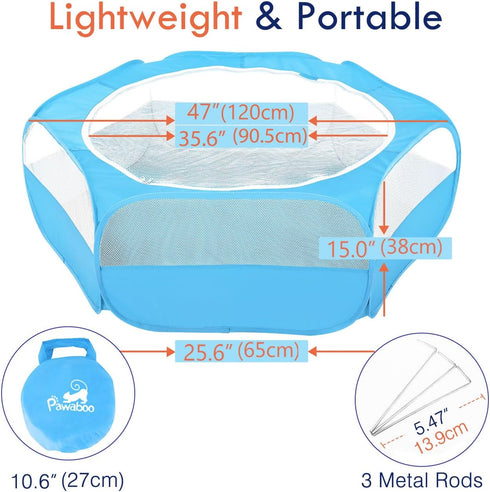 3 Pig/Rabbits/Hamster/Chinchillas,Light Pawaboo Small Animals Playpen, Waterproof Small Pet Cage Tent with Zippered