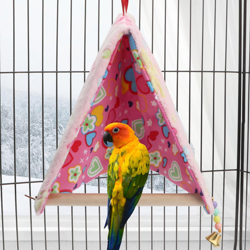Bird Plush Perch Tent, Winter Warm Triangle Hammock Nest Bed for Parrot, Budgie, Parakeet, Cockatiel, Lovebird (M)