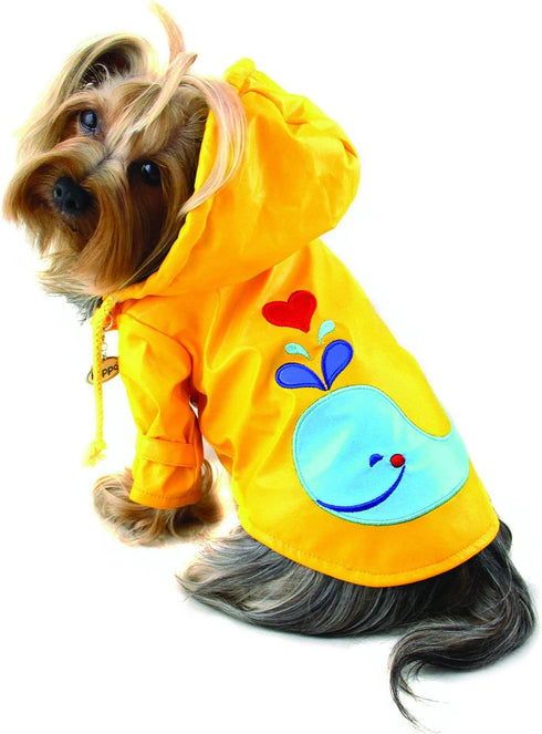 KLIPPO Waterproof Jacket/Raincoat/Rain Gear for Small Breeds, Dog/Puppy Splashing Whale with Cotton Lining (Large)