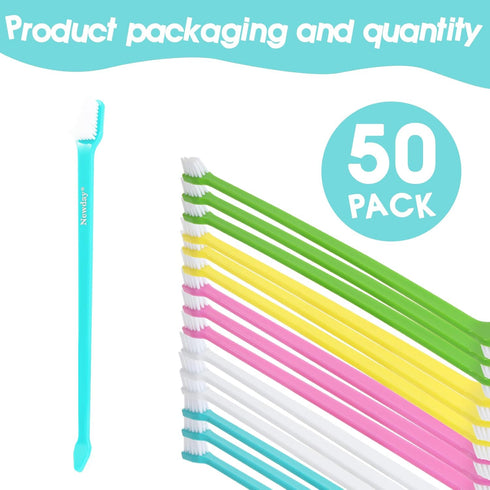 50 Pack Dual Ended Long Dog & Cat Toothbrush - Pet Safe Super Soft Bristles for Dental Care, Bulk Individual Polybag