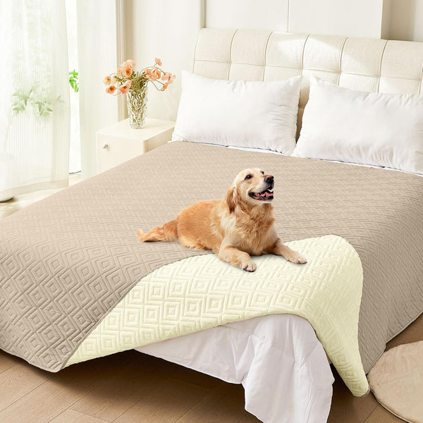 hyha Waterproof Dog Blanket, Soft Pet Bed Cover, Reversible Washable Sofa Couch Cover for Dogs (82x82 Inch, Taupe/Beige)