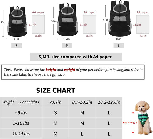 SUNRISING Dog Carrier Backpack for Small Dogs - Breathable Front Carrier with Storage Pockets and Safety Strips