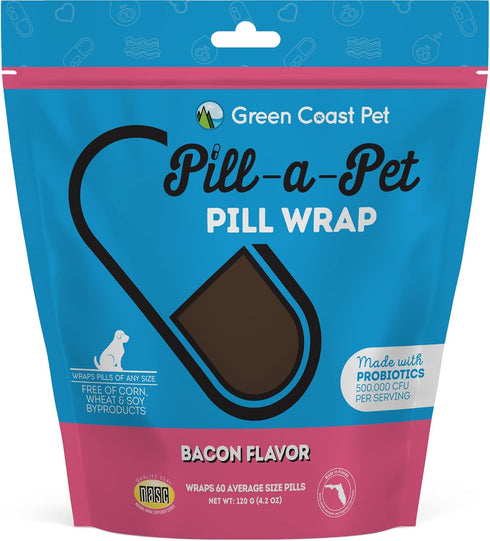 Pill-a-Pet Pill Wrap for Dogs - Probiotics Pet Pill Pockets, Bacon Flavor, Hides up to 60 Tablets