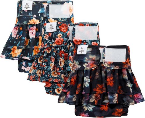 3 Pack QBD21XL CuteBone Female Dog Diapers with Skirts Reusable Puppy Dresses Pants for Heat Cycle Period