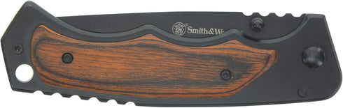 Smith & Wesson 8.5in S.S. Folding Knife - 3.7in Drop Point Blade with S.S. and Real Wood Insert Handle