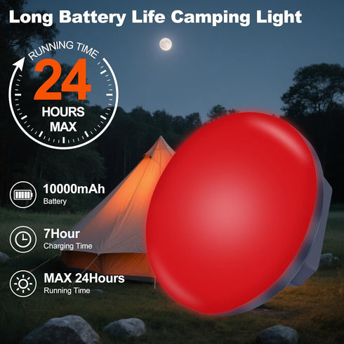 2025 10000mAh 3000LM 6500K 24 Red Light Insect-Proof Camping Lamp for Stargazing Rechargeable Tent Camping Light