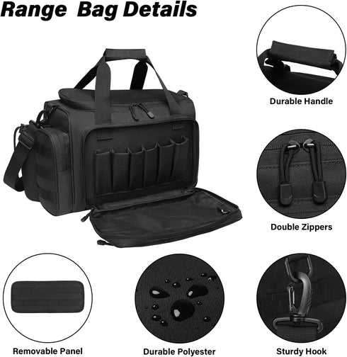 MOSISO Tactical Range Bag, Large Duffle for Handguns and Ammo, Soft Cases for Shooting Range Outdoor
