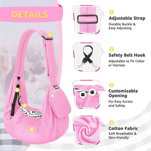 Lukovee Pet Sling, Hand Free Dog Sling Carrier Adjustable Padded Strap Tote Bag, Shoulder Bag with Safety Belt & Front