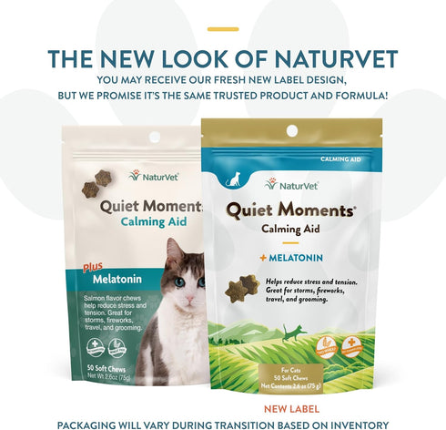 NaturVet Quiet Moments Calming Aid Cat Supplement Plus Melatonin - Reduces Stress in Cats, 50 Ct. Soft Chews